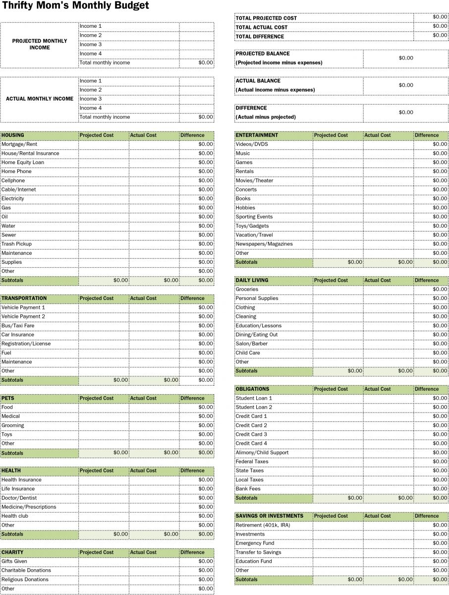 My Budget Spreadsheet Pertaining To Example Of My Budget Spreadsheet Worksheets For The Thrifty Mom Free
