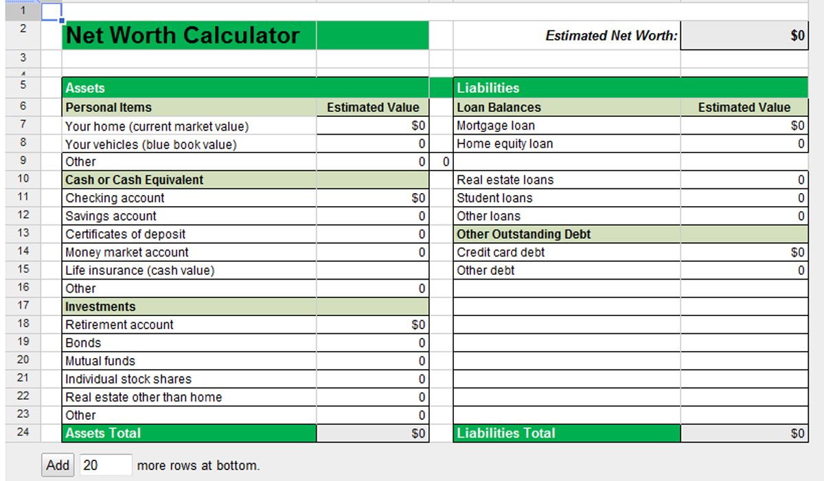 Net Worth Template Excel