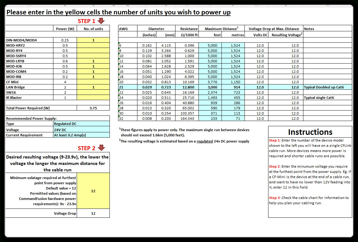 Network Cabling Spreadsheet With Cflink Power Calculator, Cabling Examples  Best Practices