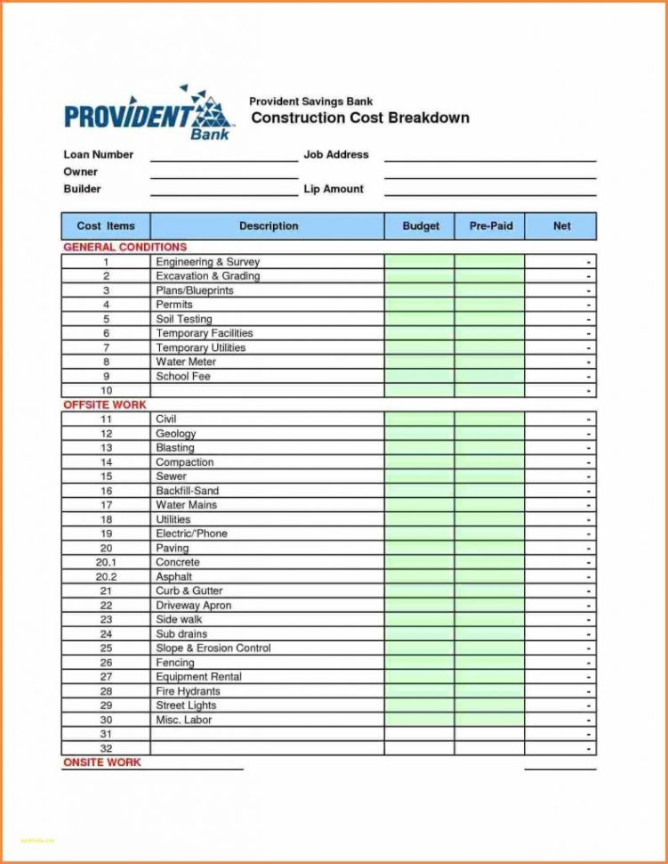 New Home Cost Breakdown Spreadsheet With Regard To House Building Cost Spreadsheet Home Excel Construction Estimator