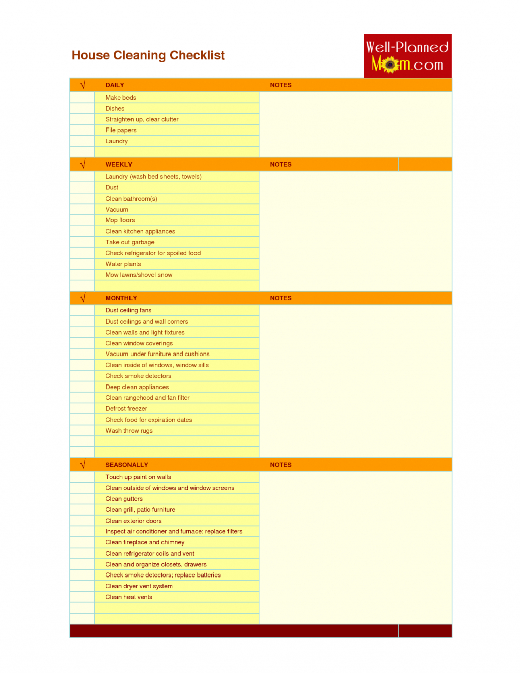 Office Cleaning Checklist Template Excel