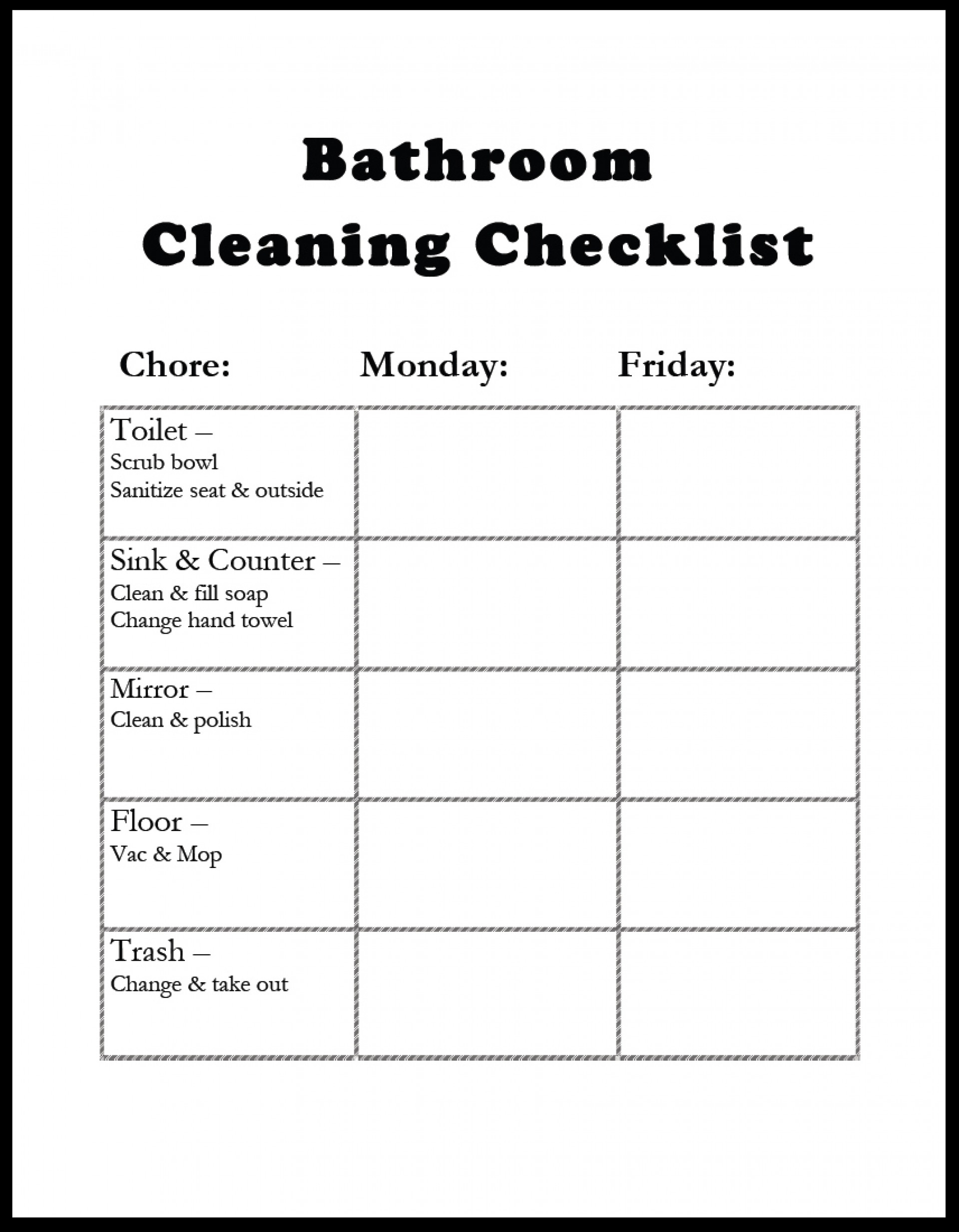 Office Housekeeping Checklist Spreadsheet —