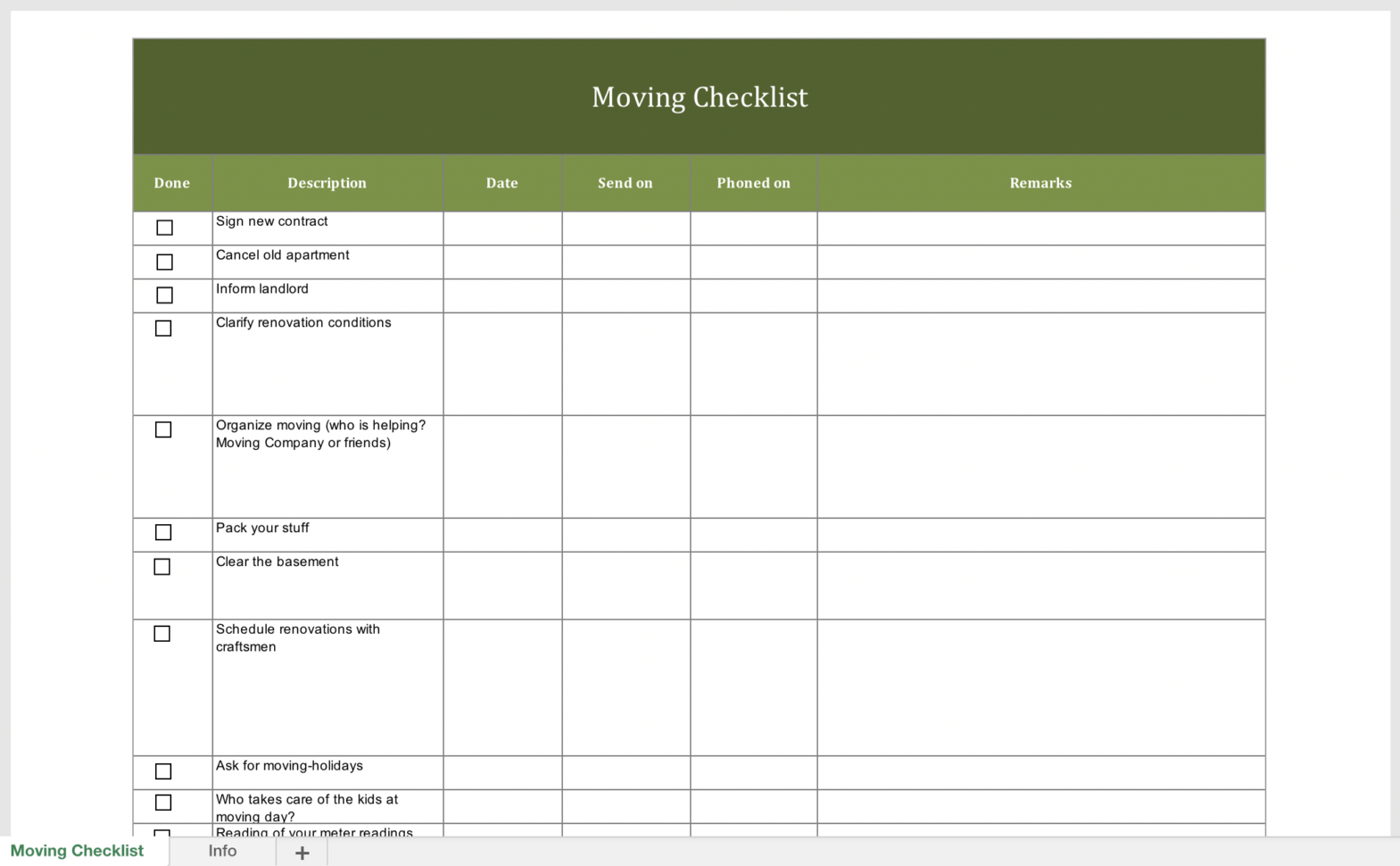 Office Moving Checklist Excel Spreadsheet With Regard To Free Moving Checklist  Excel Templates For Every Purpose