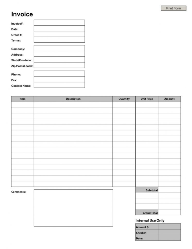 Online Blank Spreadsheet Regarding Online Receipt Template Free 2018 Printable Invoice Blank Invoices