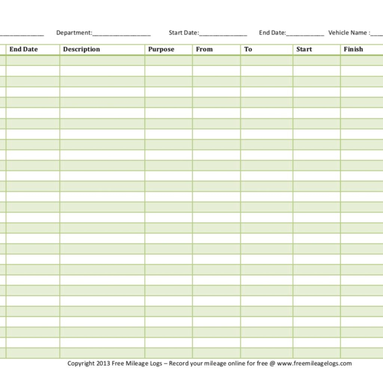 Online Mileage Log Spreadsheet within Free Printable Mileage Logs With ...