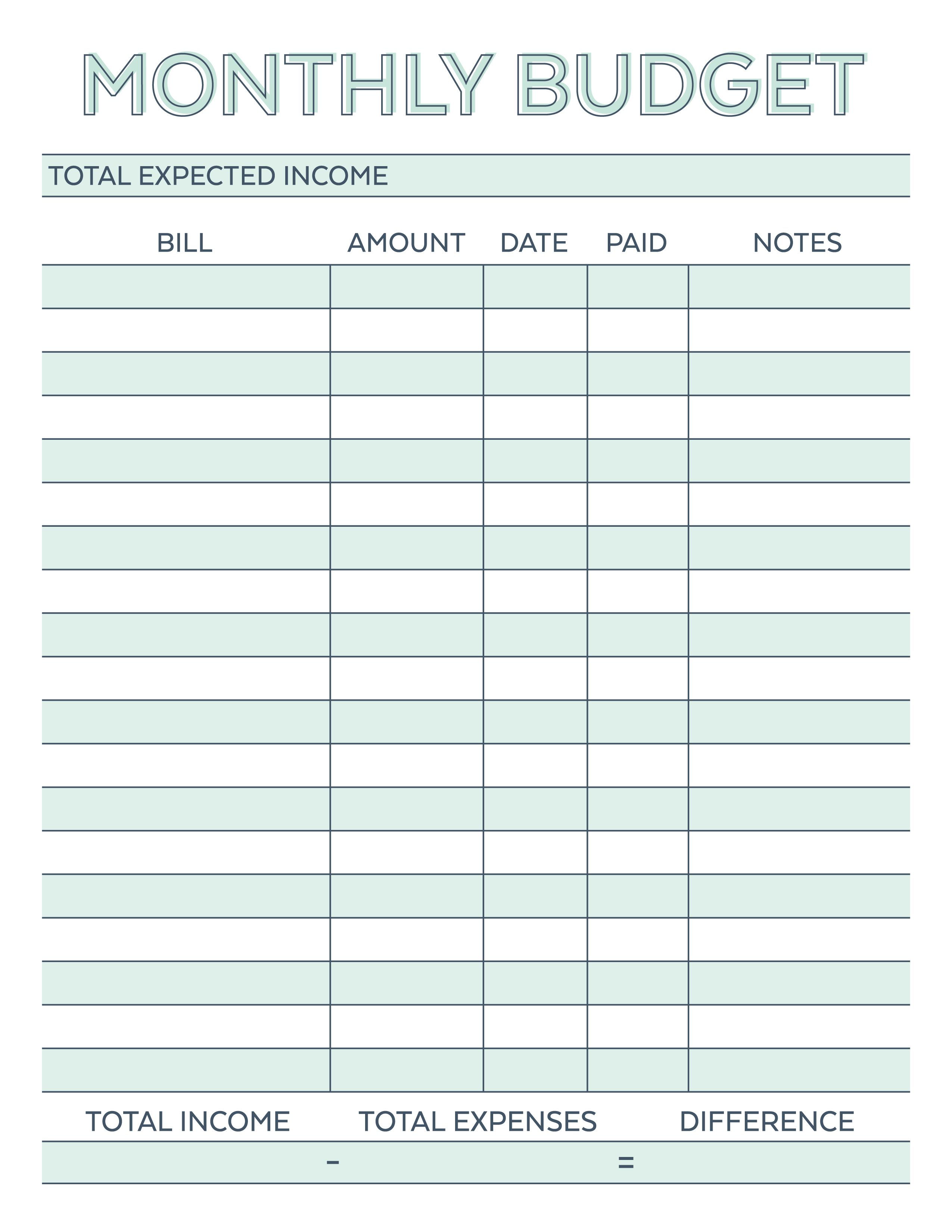 budget planner sheets