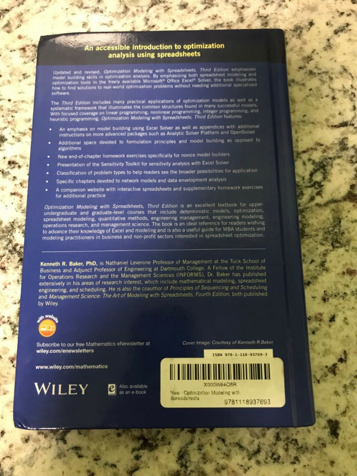 Optimization Modeling With Spreadsheets 3Rd Edition Solutions Inside Optimization Modeling With Spreadsheetskenneth R. Baker 2015