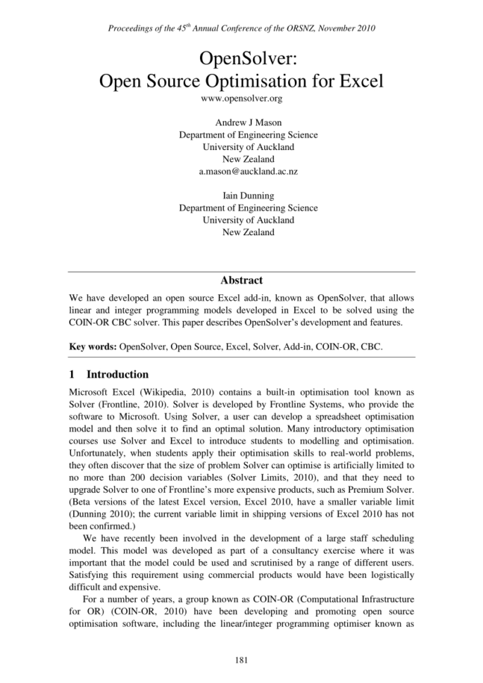 Optimization Modeling With Spreadsheets Solutions Manual Pdf In Pdf Opensolver: Open Source Optimisation For Excel
