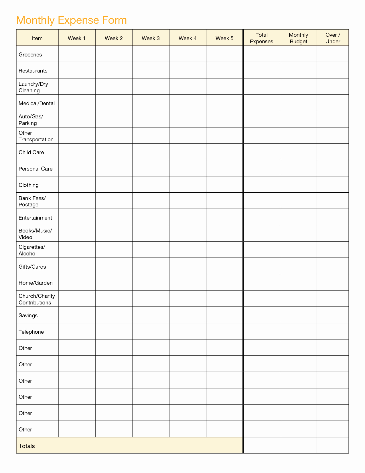 simple expense tracker printable