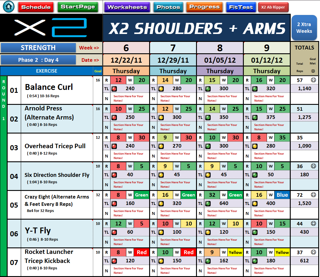  P90X Workout Log Sheets Excel for Push Pull Legs
