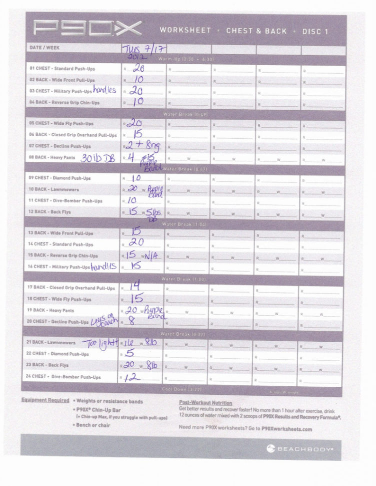 P90X Excel Spreadsheet Regarding P90X Chest And Back Worksheet  Austinroofing
