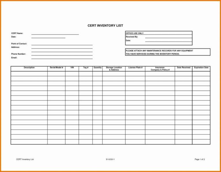 Parts Inventory Spreadsheet intended for Chemical Inventory List Sample