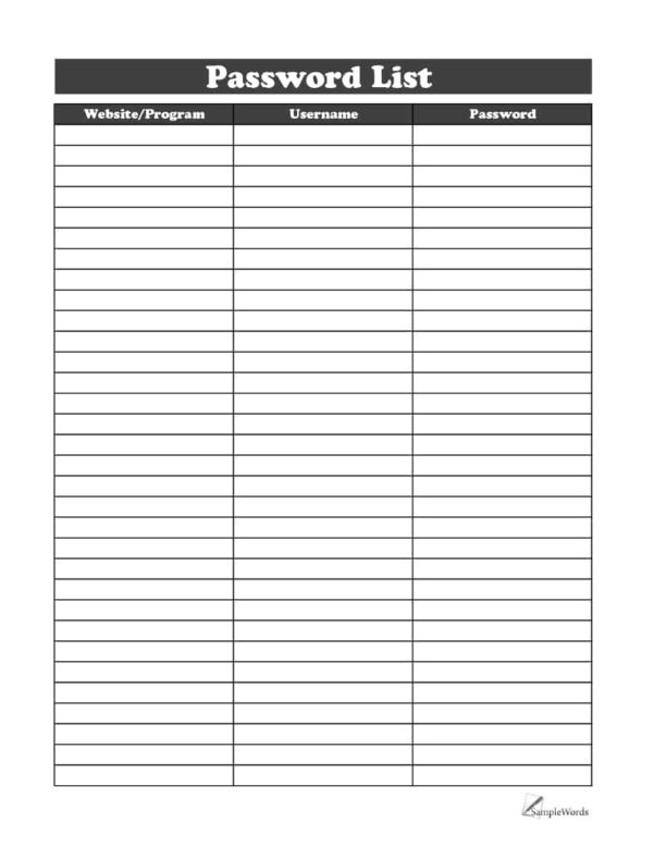 Password Excel Spreadsheet throughout 39 Best Password List Templates