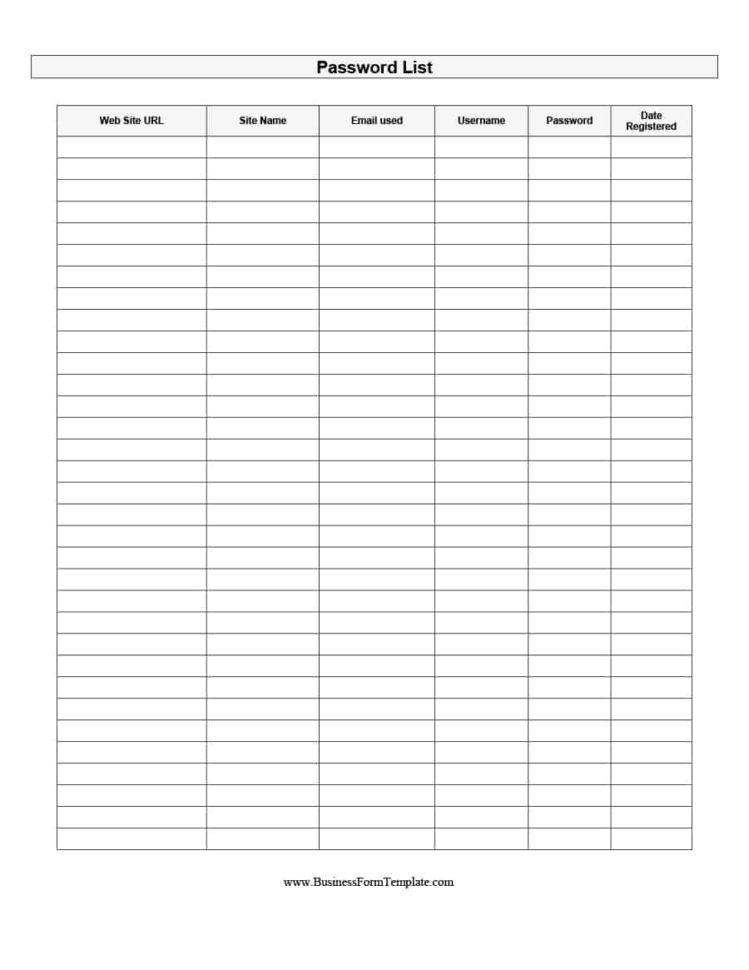 Password Manager Spreadsheet In 39 Best Password List Templates Word, Excel  Pdf  Template Lab