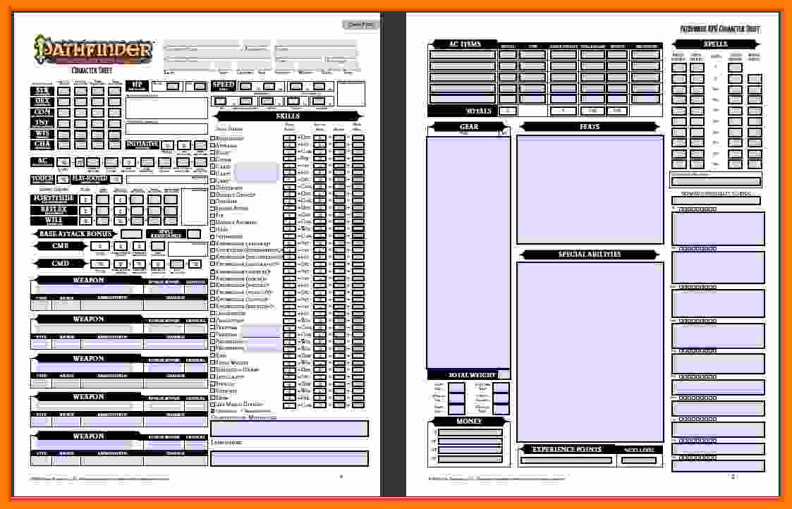 Pathfinder Spreadsheet Within 5+ Pathfinder Character Sheet Spreadsheet  Balance Spreadsheet