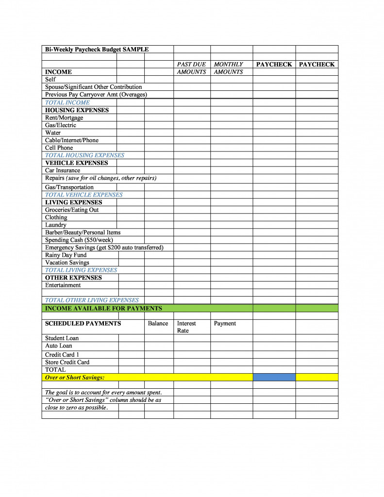Paycheck To Paycheck Budget Spreadsheet Intended For Free Bi Weekly Paycheck Budget Templates At Com To Spreadsheet