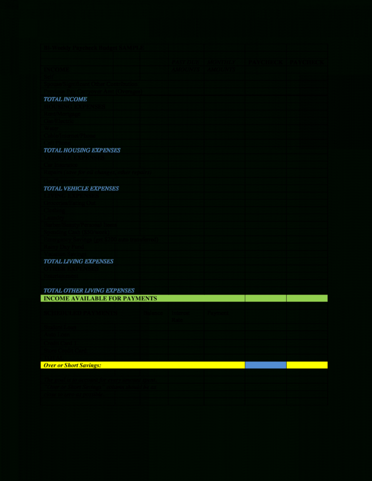 Paycheck To Paycheck Budget Spreadsheet Throughout Bi Weekly Budget Spreadsheet Frame Of Free Bi Weekly Paycheck Budget