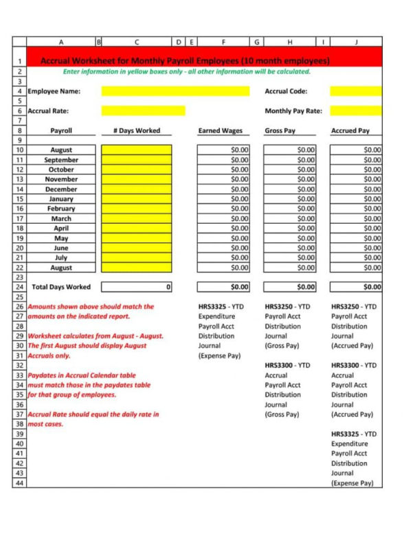 Payroll Accrual Spreadsheet Template with Payroll Sheet Template