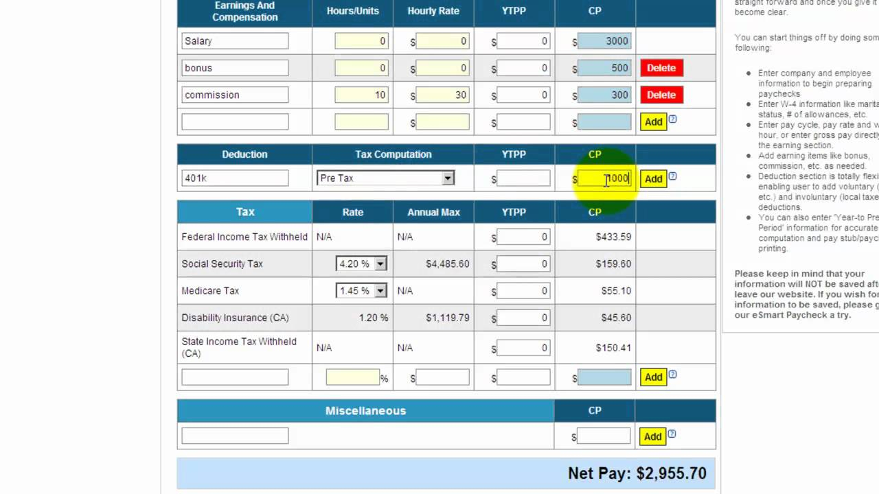 Free Payroll Calculator Spreadsheet Excel Templates