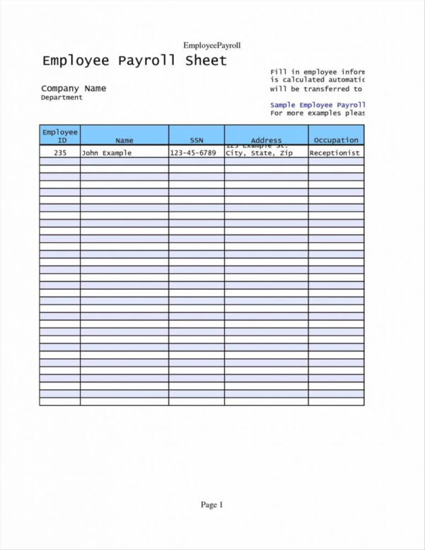 Payroll Spreadsheet Examples In Example Of Simple Payroll Spreadsheet 