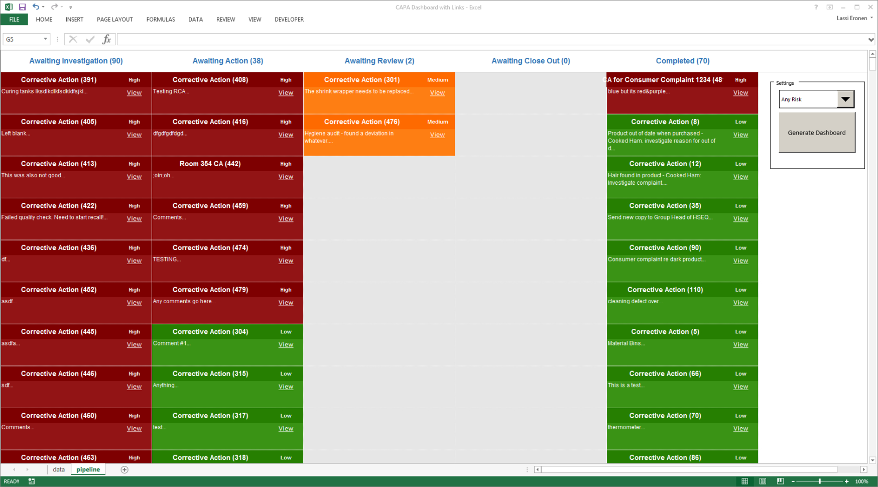 Pcp Excel Spreadsheet Intended For Developing Advanced Food Safety Reports And Dashboards Using