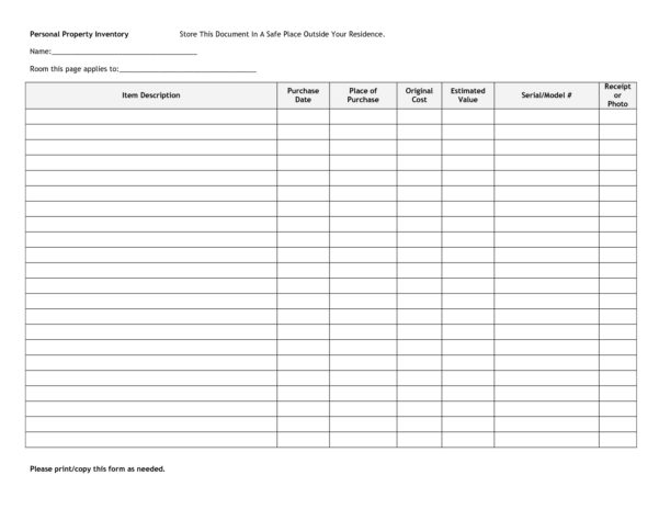 Personal Asset Inventory Spreadsheet intended for Business Personal ...