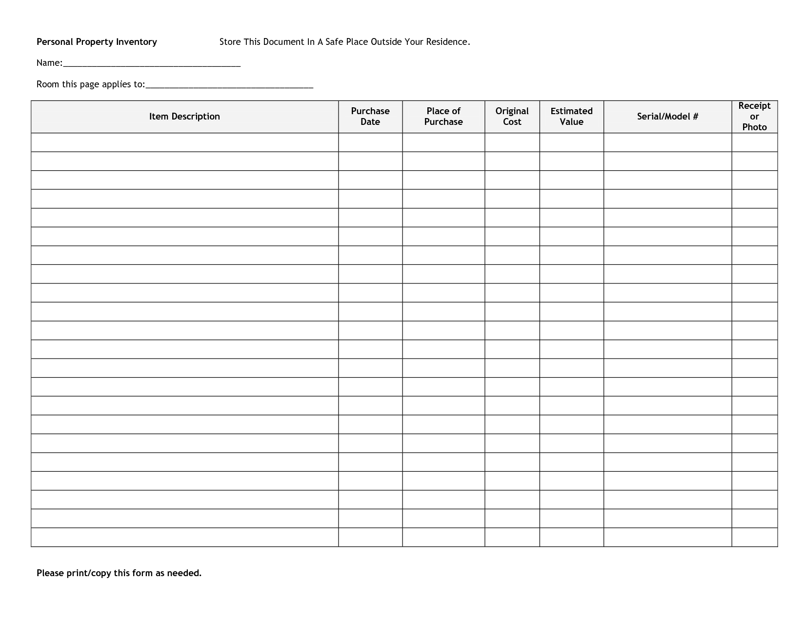 Personal Asset Inventory Spreadsheet intended for Business Personal Inventory Tracking And Checklist Template Sample