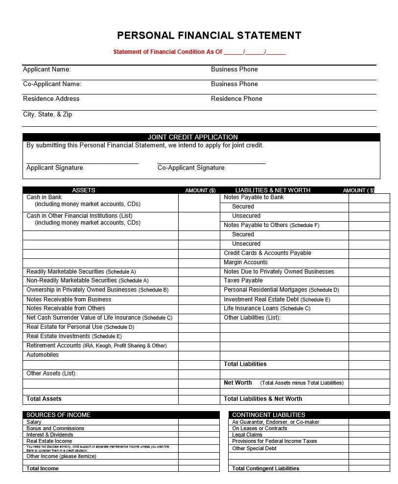 Personal Financial Statement Spreadsheet For 40+ Personal Financial Statement Templates  Forms  Template Lab