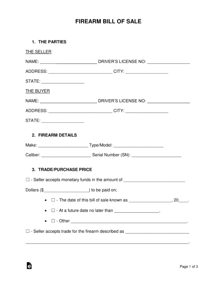 Personal Firearm Record Spreadsheet In Free Firearm Gun Bill Of Sale Form  Word  Pdf  Eforms – Free