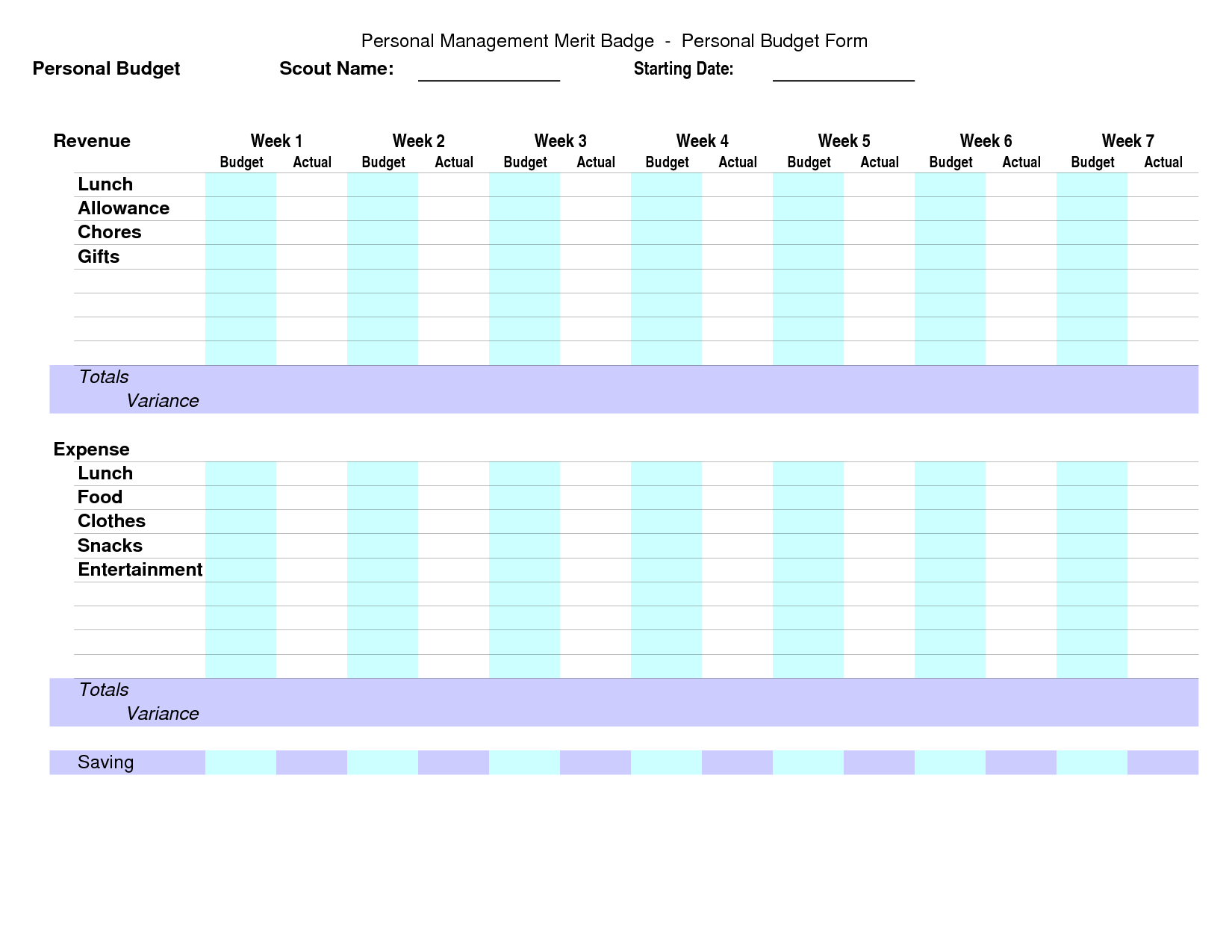 Personal Management Merit Badge Budget Spreadsheet Within Personal Managementrit Badge Chart Selo L Ink Co Spreadsheet Example