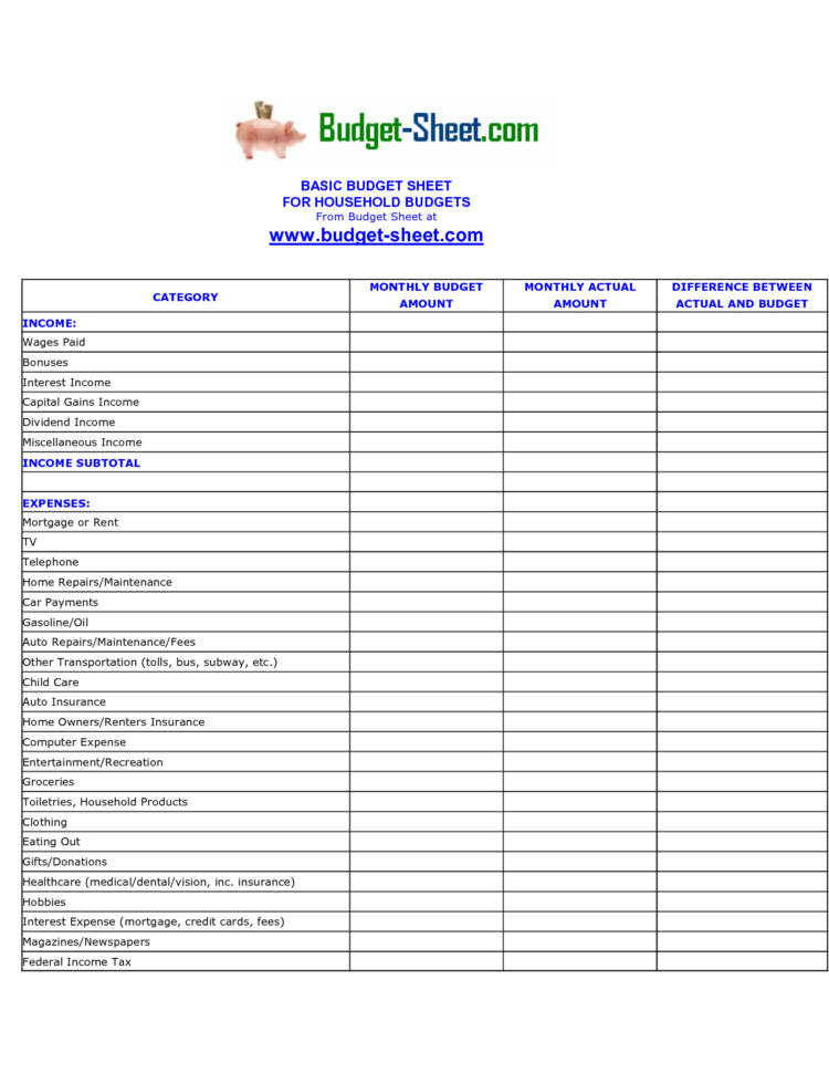 Personal Monthly Budget Excel Spreadsheet With Regard To Household Budget Excel Templates Template For Example Of Personal