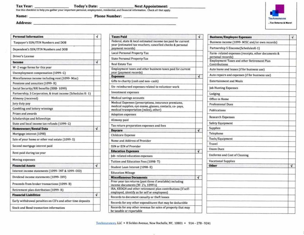 Individual tax return spreadsheet