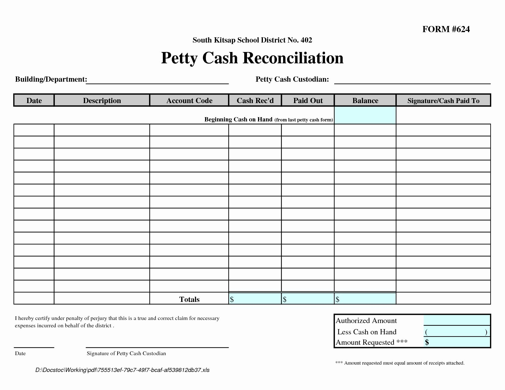 Petty Cash Spreadsheet Example With Regard To Petty Cash Voucher Template Excel  Glendale Community Document Template