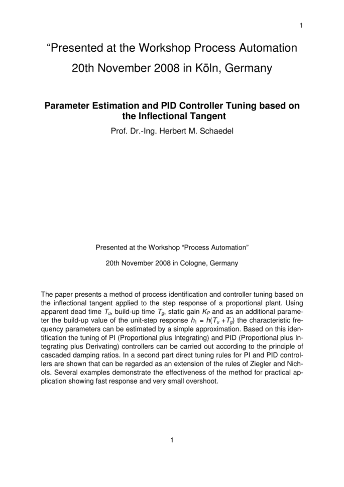 Pid Loop Tuning Spreadsheet Regarding Pdf A New Method Of Direct Pid Controller Design Based On The