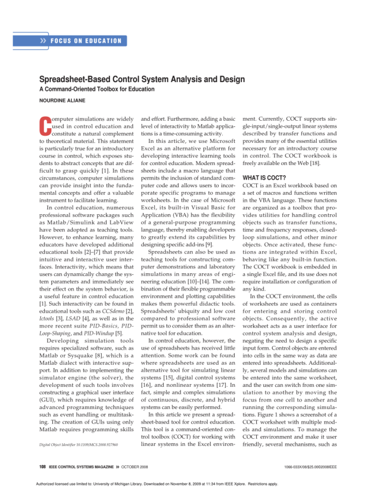 Pid Loop Tuning Spreadsheet Within Pdf Spreadsheetbased Control System Analysis And Design [Focus On