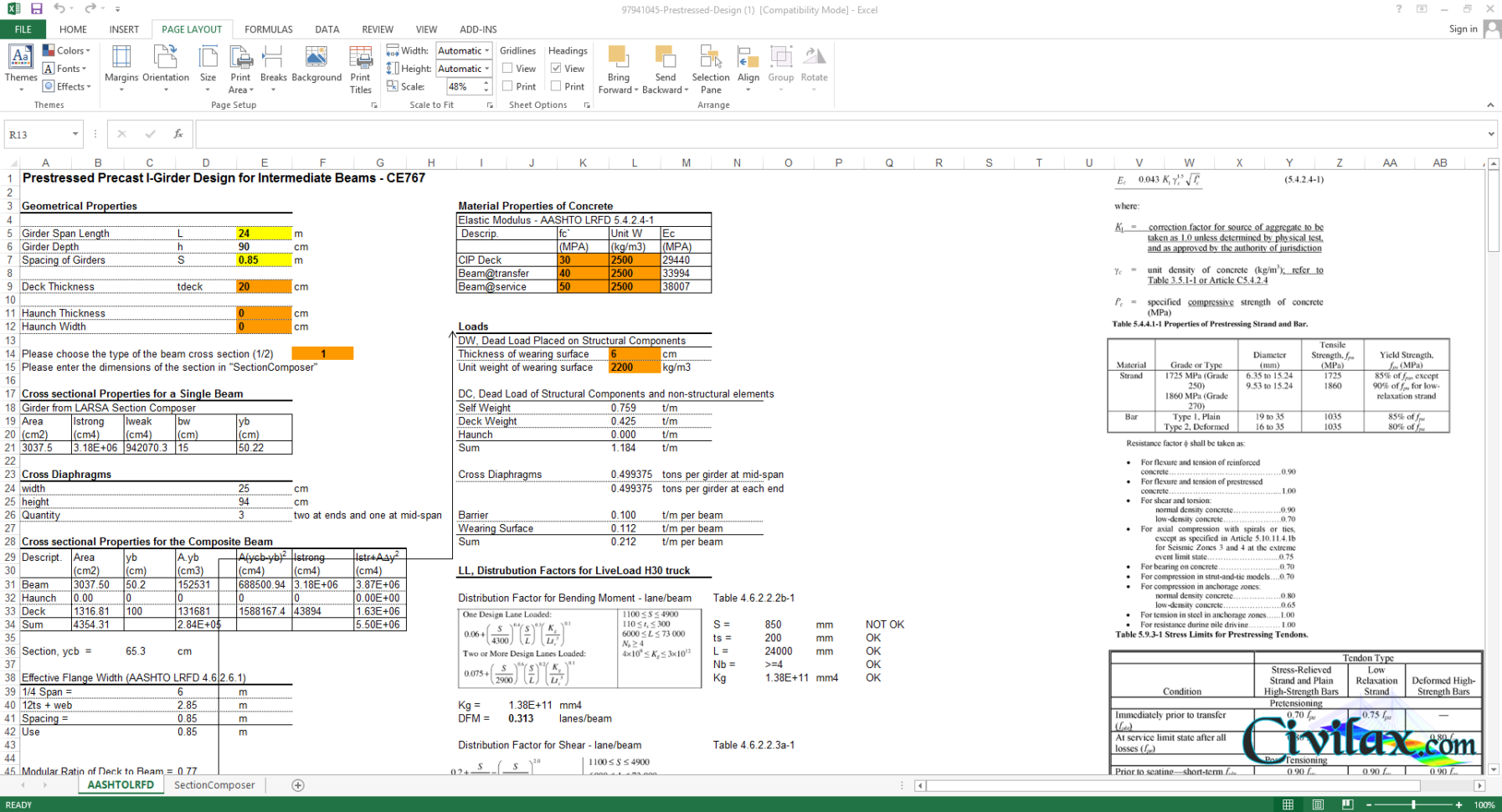 Plate Girder Design Spreadsheet With Regard To Prestressed Precast Igirder Design Spreadsheet