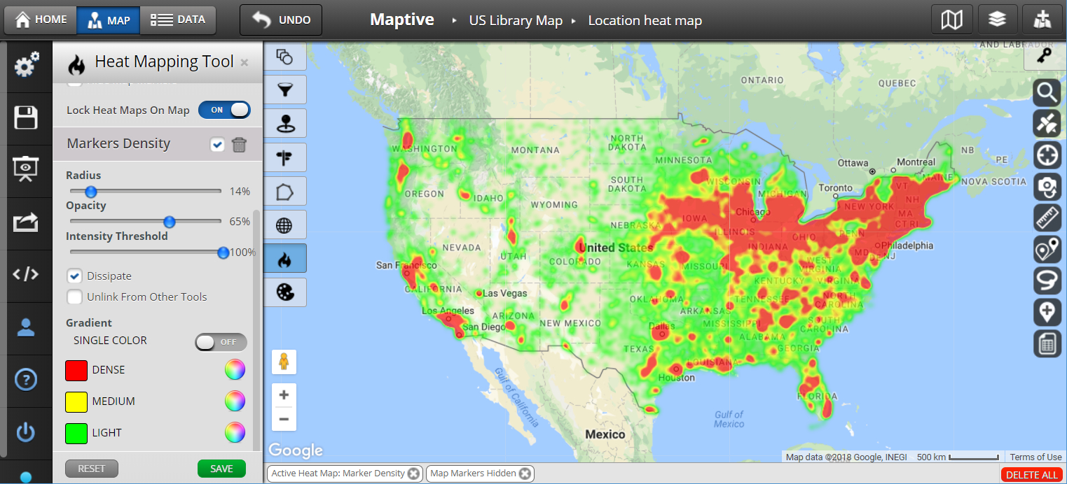 Plot Locations On Google Maps From Spreadsheet Within Heat Map Software  Heat Map Generator  Maptive