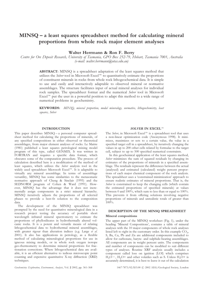 Ppi Claims Calculator Spreadsheet Regarding Pdf Minsq  A Least Squares Spreadsheet Method For Calculating
