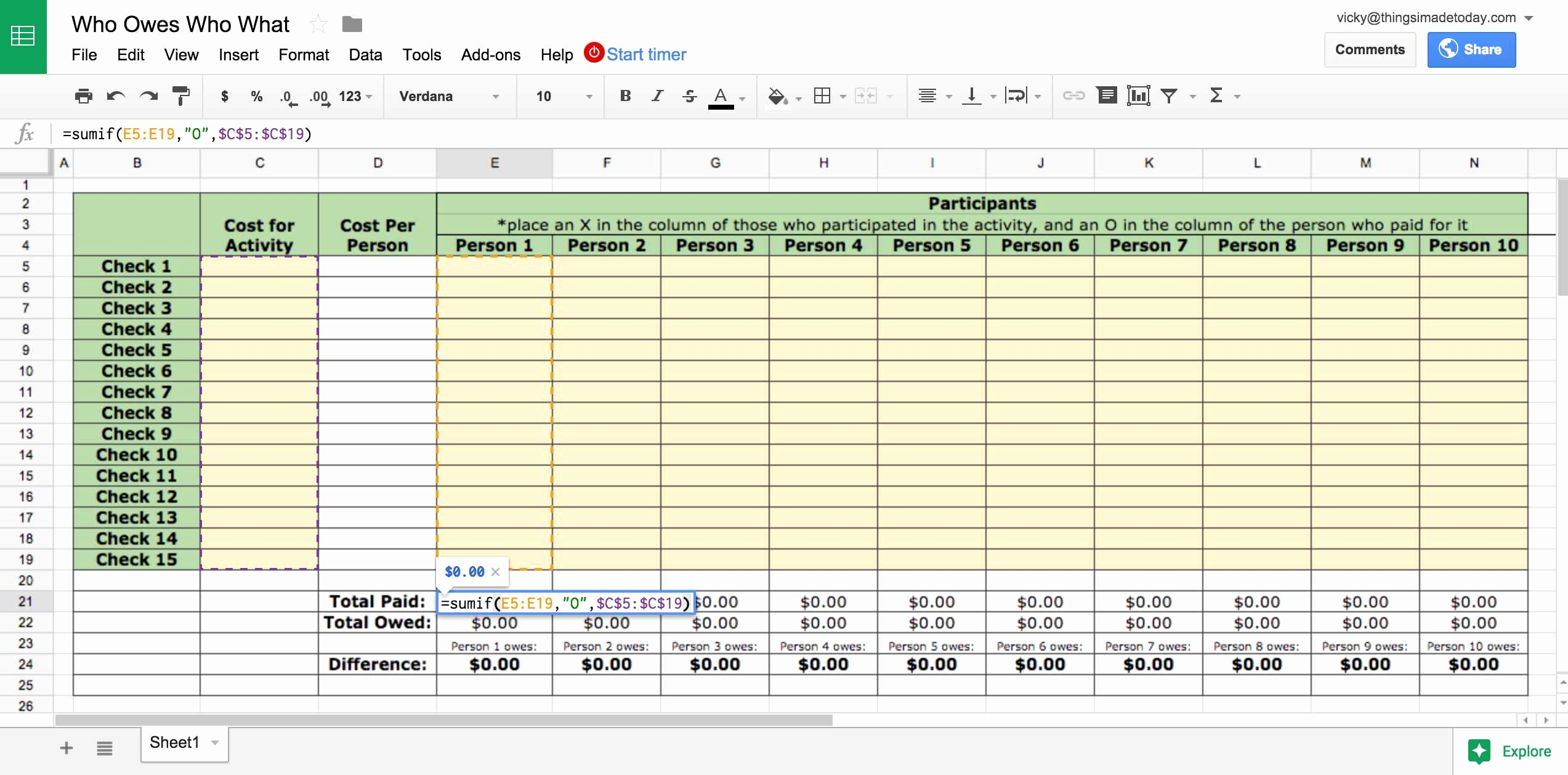 quick spreadsheet