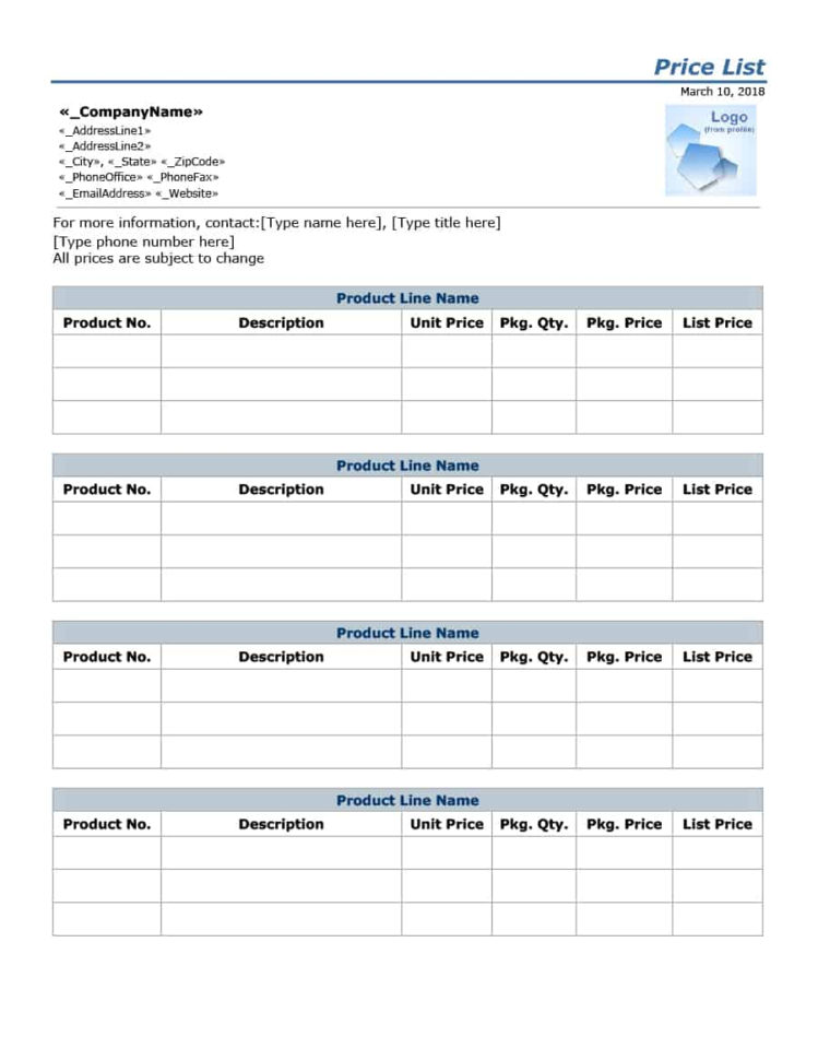 Pricing Spreadsheet Template For 40 Free Price List Templates Price Sheet Templates  Template Lab