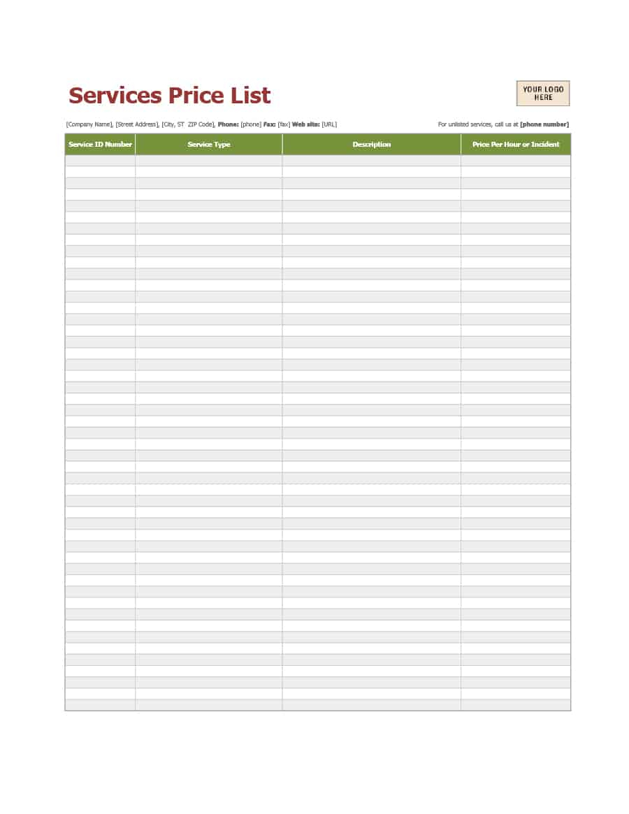 Pricing Spreadsheet Template Pertaining To 40 Free Price List Templates