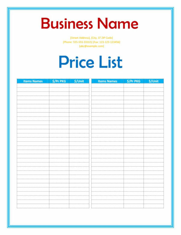 Pricing Spreadsheet Template regarding 40 Free Price List Templates