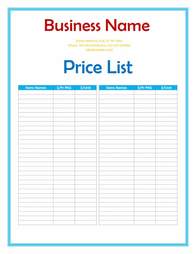 Pricing Spreadsheet Template Regarding 40 Free Price List Templates Price Sheet Templates  Template Lab
