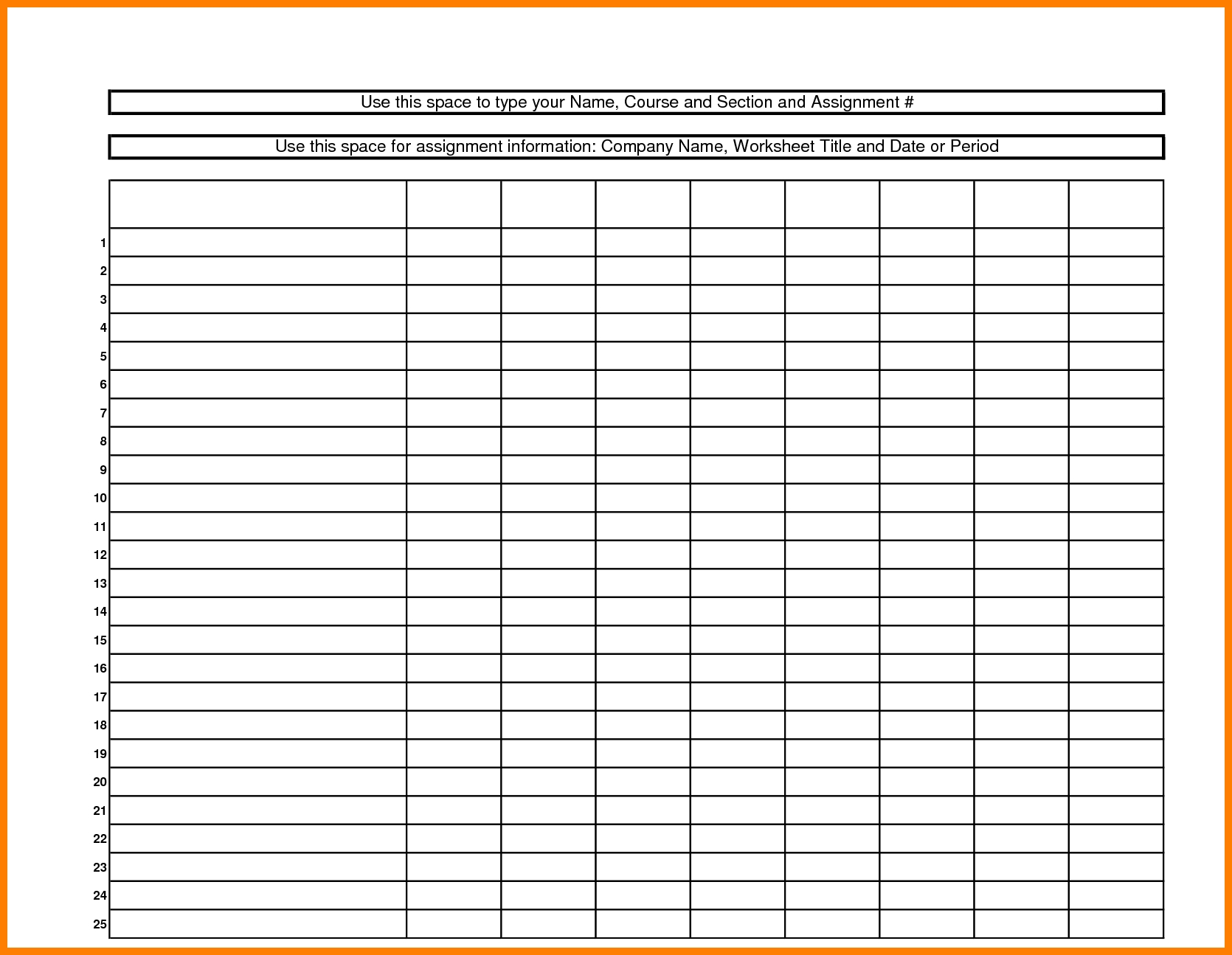 Free Printable Blank Spreadsheets