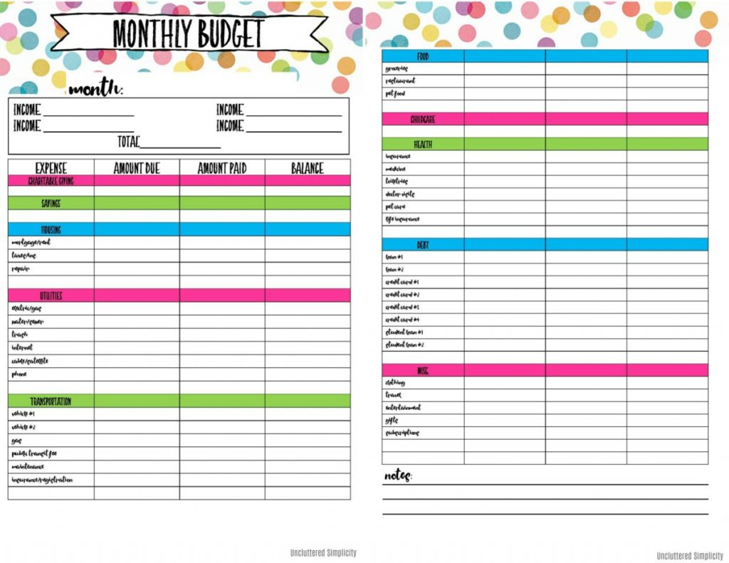 Printable Budget Spreadsheet inside Free Printable Budget Worksheet