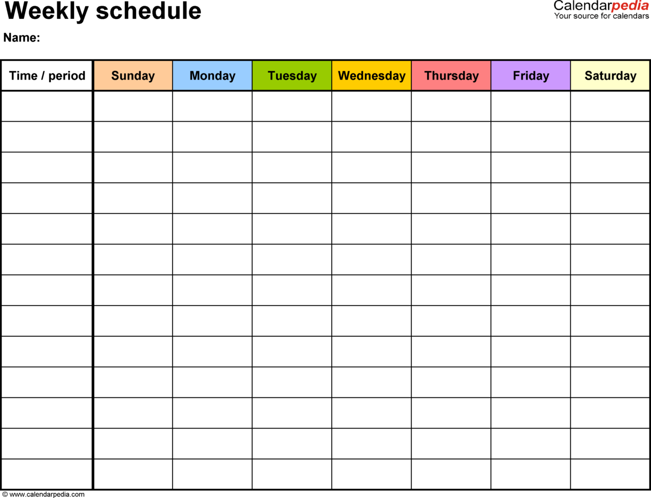 Printable Excel Spreadsheet Inside Free Weekly Schedule Templates For Excel  18 Templates