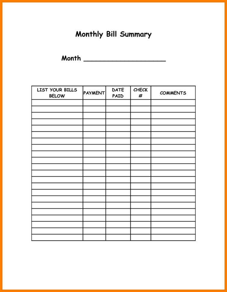 Printable Spreadsheet For Bills Pertaining To Excel Templates Budget Monthly Household Bills And Printable Monthly