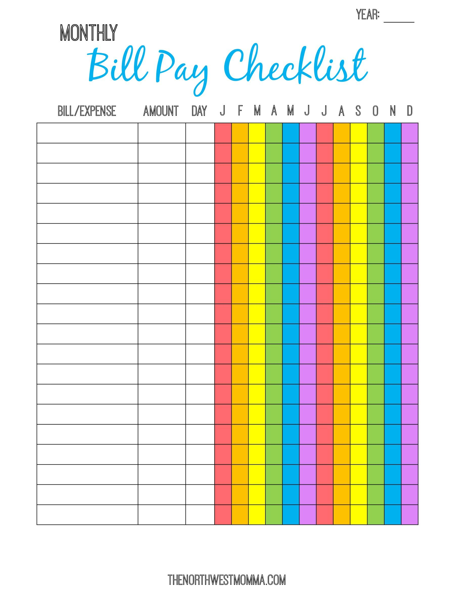 Printable Spreadsheet For Monthly Bills throughout Free Bill Paying