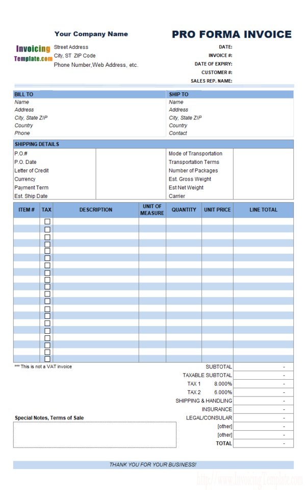 Pro Forma Spreadsheet With Proforma Invoice Format In Excel