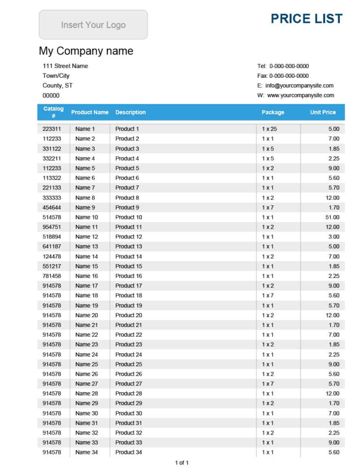 Product Pricing Spreadsheet Templates Intended For 40 Free Price List Templates Price Sheet Templates  Template Lab